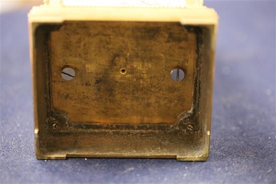 An early 20th century ormolu and porcelain hour repeating carriage clock, 6.5in., with travelling case